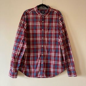 American Eagle Plaid Shirt Classic Fit XL Red Blue Preppy Button Down.